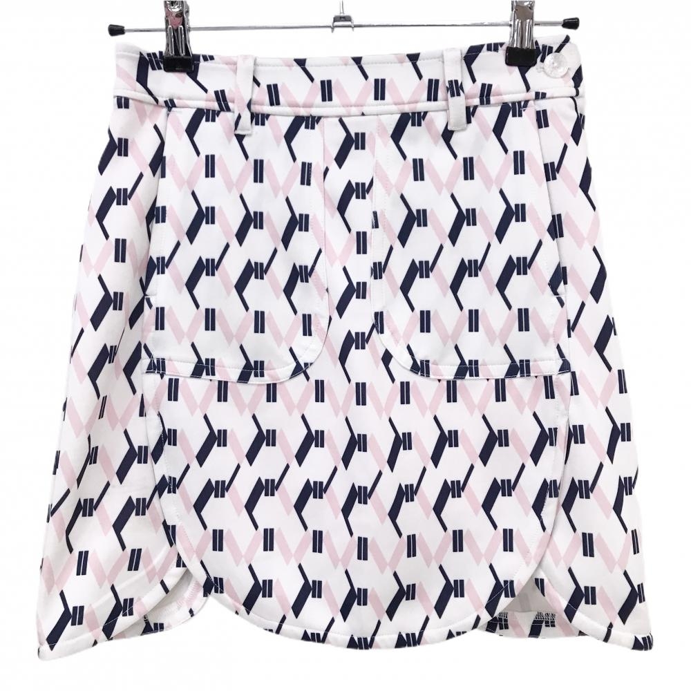 【美品】ビバハート スカート 白×ピンク×ネイビー 総柄 内側インナーパンツ  レディース 38(S) ゴルフウェア VIVA HEART