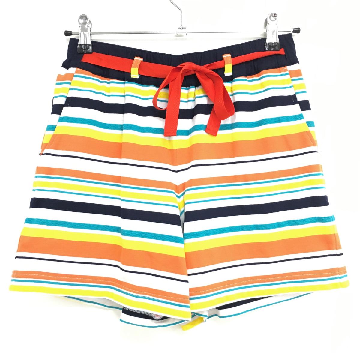 【超美品】ビバハート キュロットスカート 白×ネイビー×オレンジ ボーダー 裏地メッシュ  レディース 38 ゴルフウェア VIVA HEART