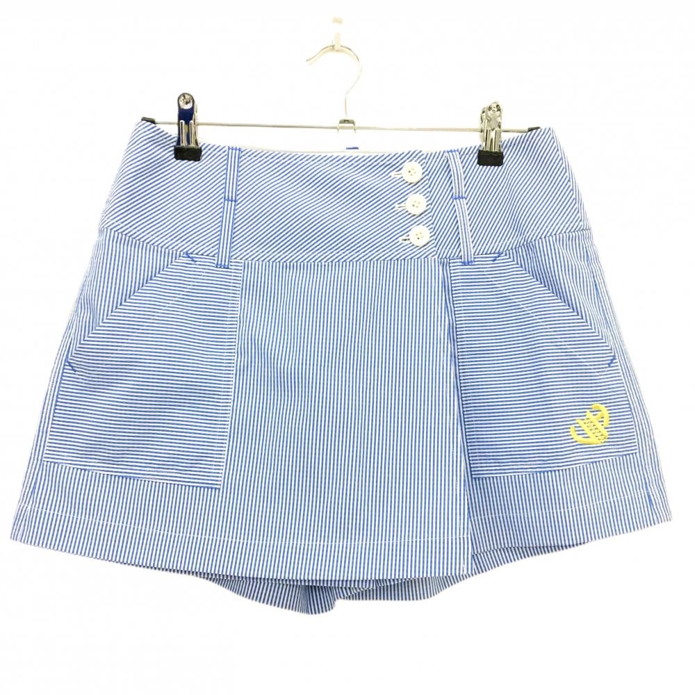【美品】ビバハート キュロットスカート ブルー×白 ボーダー ストライプ  レディース 40(M) ゴルフウェア VIVA HEART