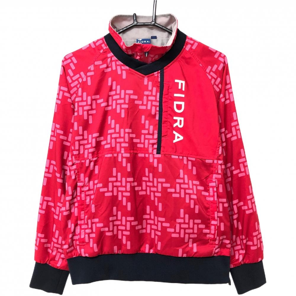 フィドラ 2WAYスニード レッド×ピンク 総柄 ロゴプリント ネック着脱可 レディース M ゴルフウェア FIDRA
