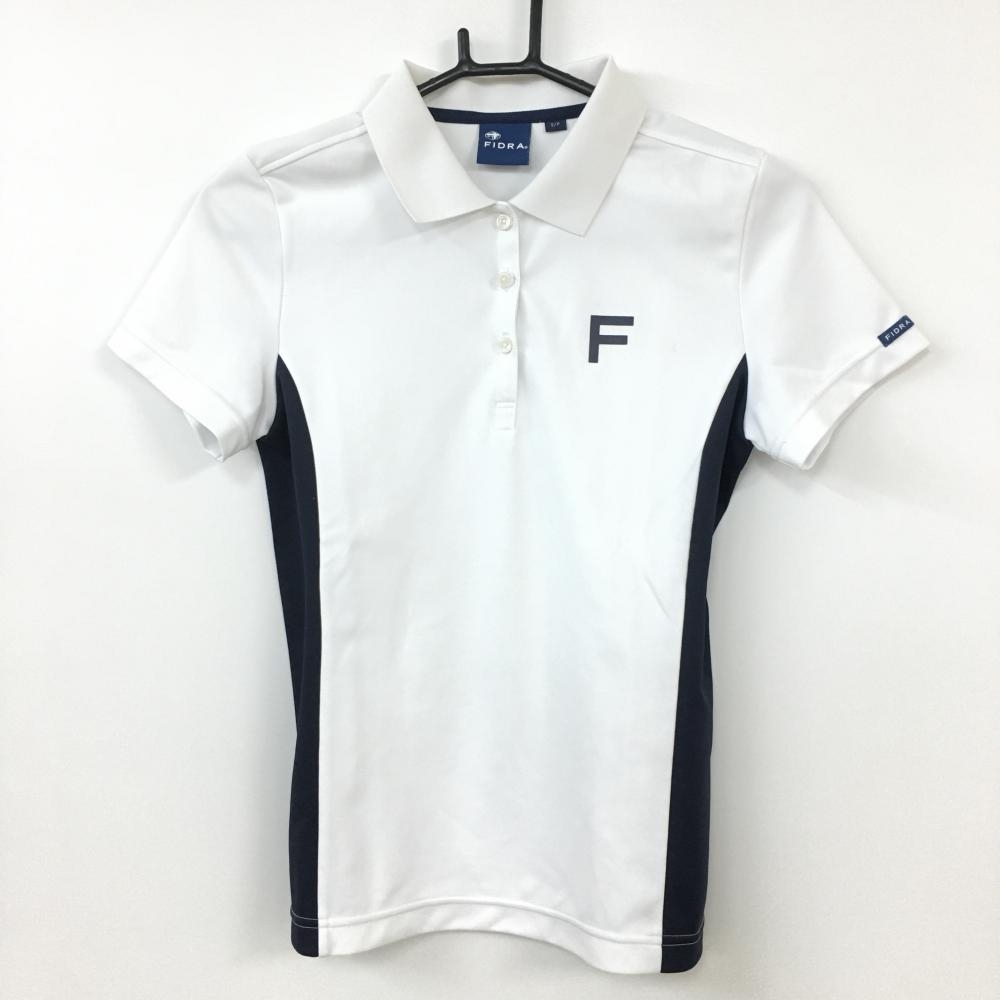 FIDRA フィドラ 半袖ポロシャツ 白×ネイビー サイドライン  レディース S ゴルフウェア