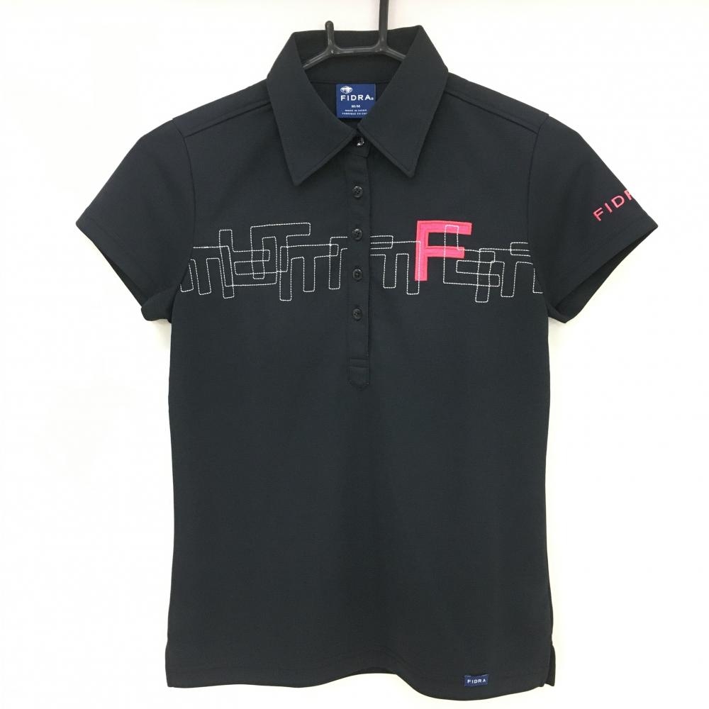 【超美品】フィドラ 半袖ポロシャツ 黒×ピンク フロント刺しゅう レディース M ゴルフウェア FIDRA