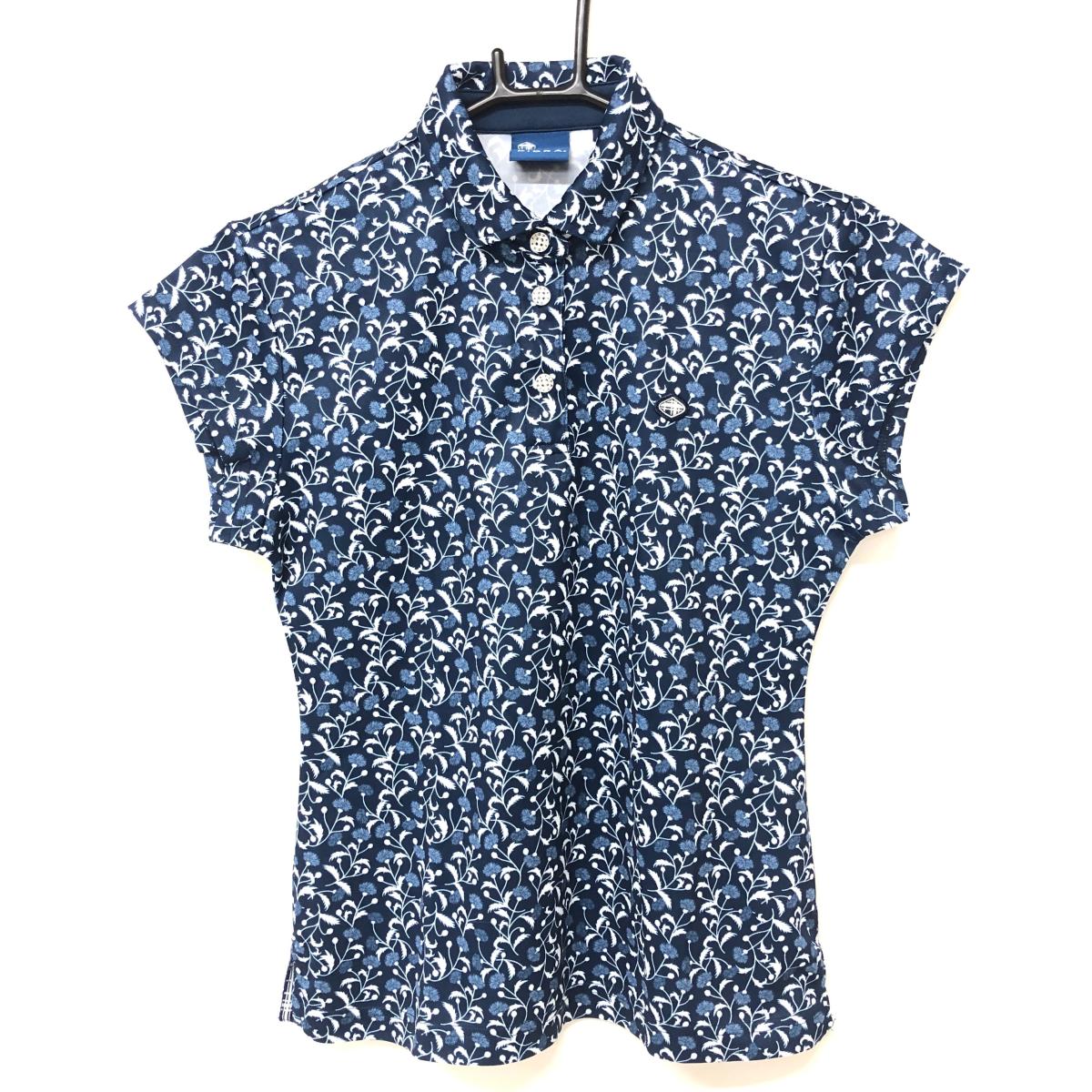 【超美品】フィドラ 半袖ポロシャツ ネイビー×白 花柄  レディース S/P ゴルフウェア FIDRA