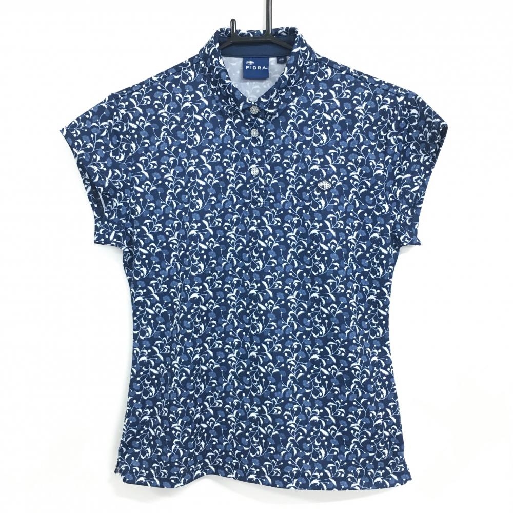 【超美品】フィドラ 半袖ポロシャツ ネイビー×白 花柄 レディース M/M ゴルフウェア FIDRA
