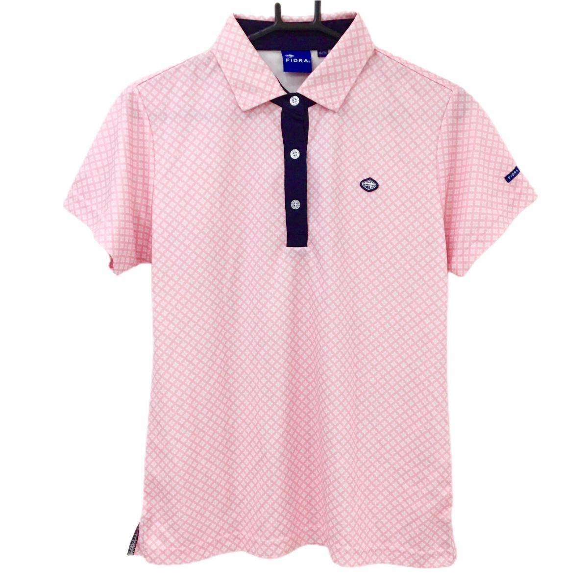 【超美品】フィドラ 半袖ポロシャツ ライトピンク×白 総柄 ロゴワッペン レディース XL/TG ゴルフウェア FIDRA