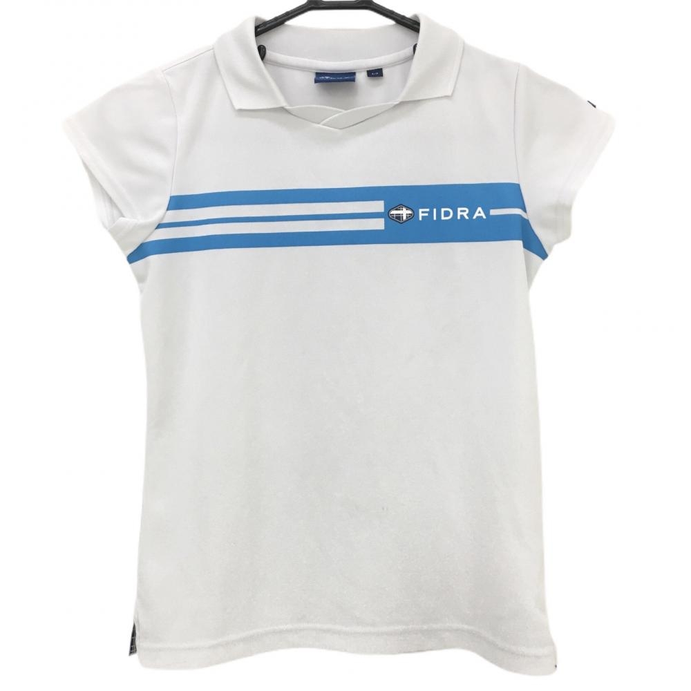 【美品】フィドラ 襟付き半袖シャツ 白×ライトブルー 胸元ライン  レディース S/P ゴルフウェア FIDRA 画像