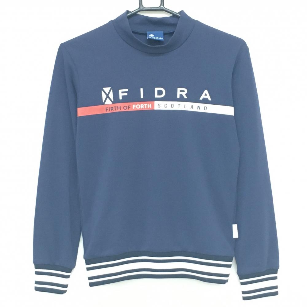 フィドラ 長袖ハイネックシャツ ネイビー×白 ロゴプリント 袖・裾ボーダー レディース S/P ゴルフウェア FIDRA