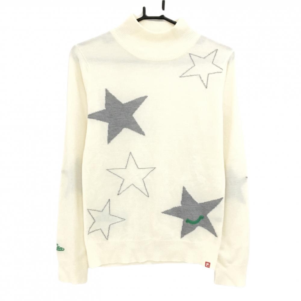フィラゴルフ ハイネックセーター アイボリー×グレー 星柄 ニット レディース L ゴルフウェア FILA GOLF