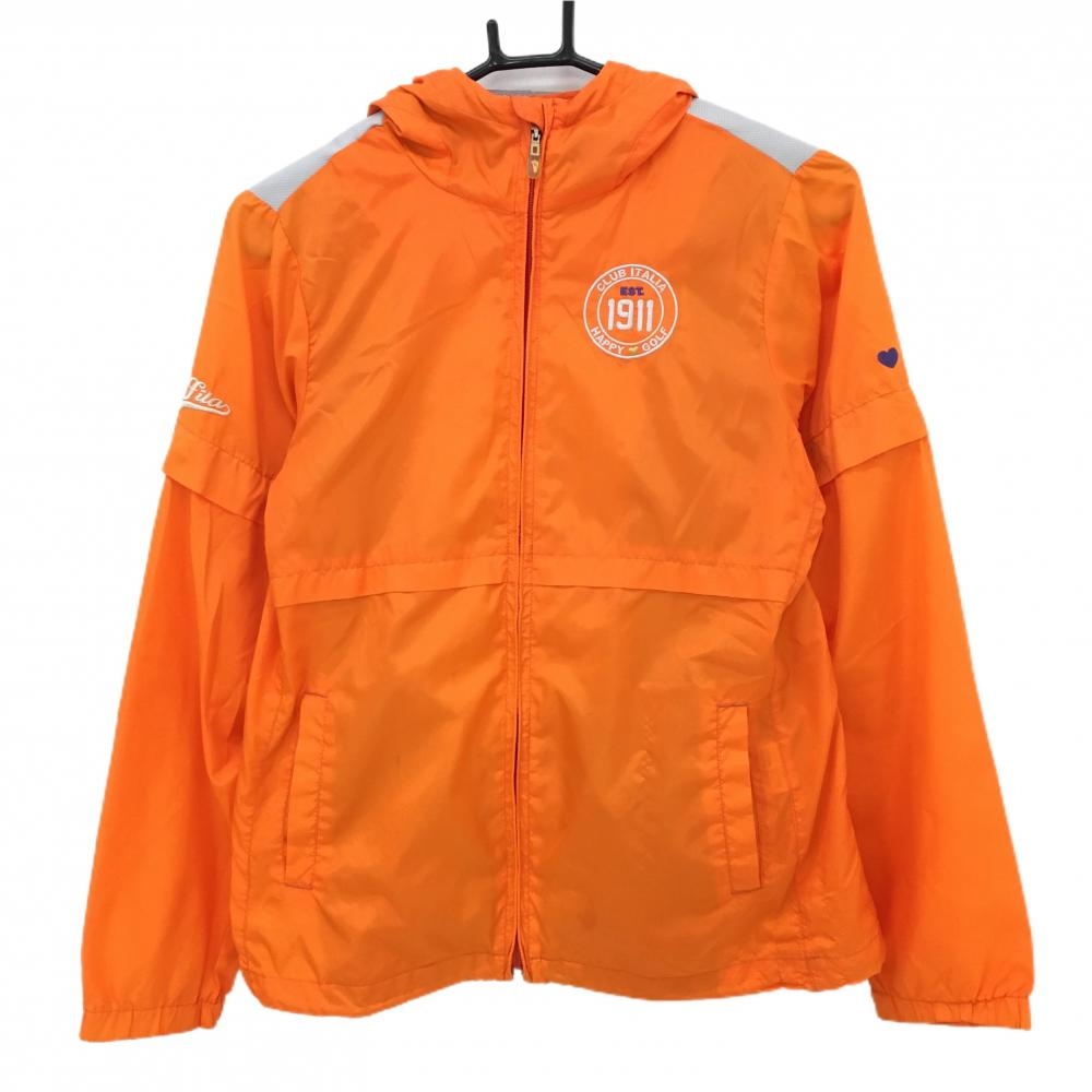 フィラゴルフ フード付2WAYジャケットブルゾン オレンジ×グレー ドット織生地 内側ベスト着脱可  レディース L ゴルフウェア FILA GOLF