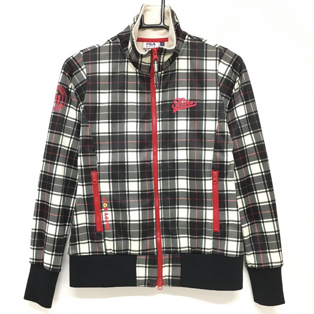 フィラゴルフ ジャケットブルゾン 黒×アイボリー チェック柄 裏微起毛  レディース M ゴルフウェア FILA GOLF