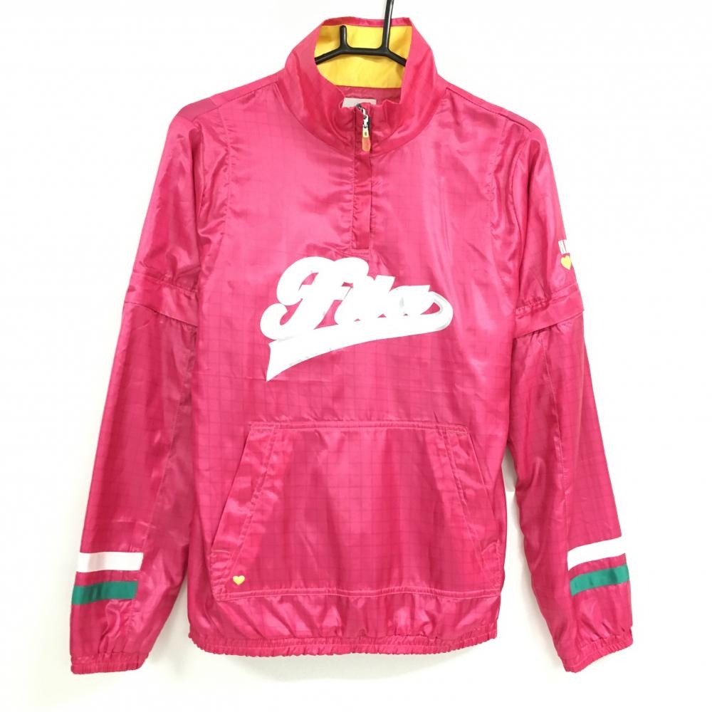 フィラゴルフ 2WAYブルゾン ピンク 格子織チェック ハーフジップ 裏地付 袖着脱可  レディース L ゴルフウェア FILA GOLF