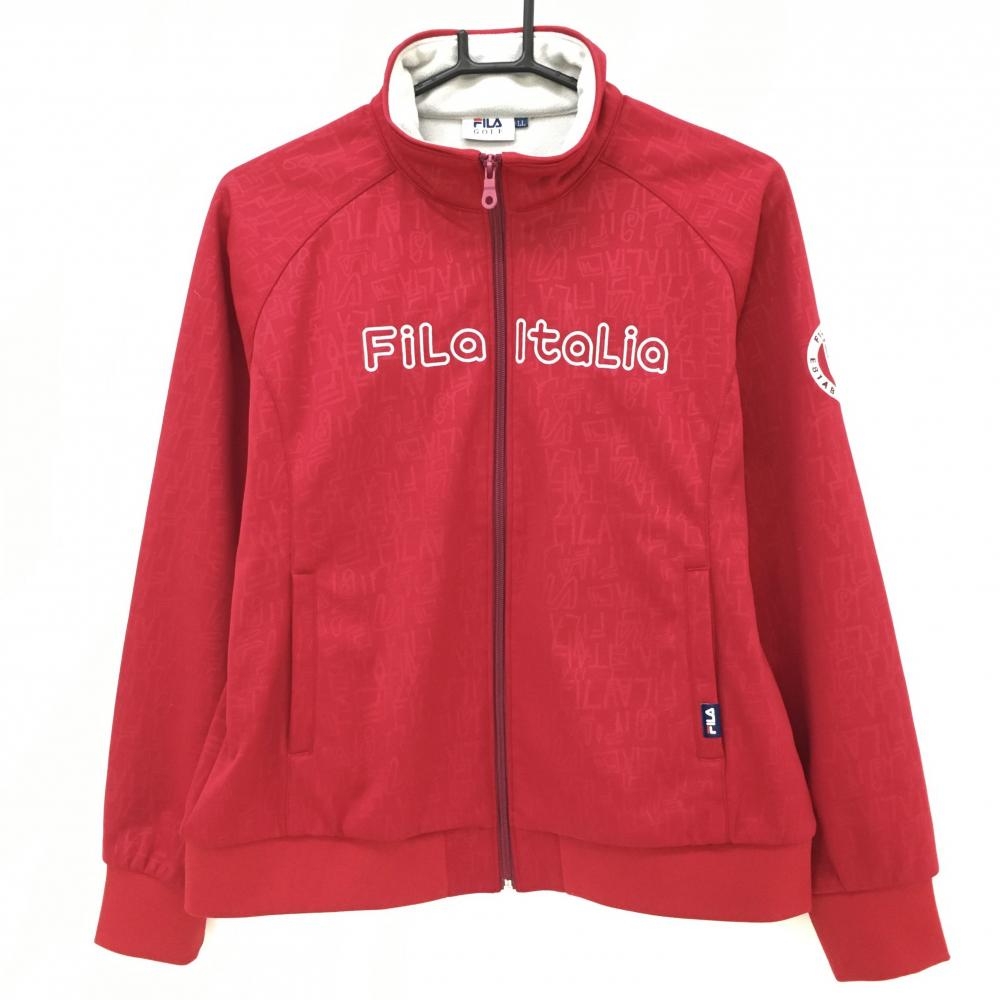 【超美品】フィラゴルフ ジャケットブルゾン ボルドー ロゴ総柄 裏起毛  レディース LL ゴルフウェア FILA GOLF