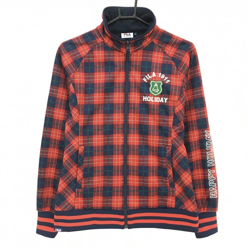 【美品】フィラゴルフ ジャケット レッド×ネイビー チェック 裏起毛 ブルゾン  レディース L ゴルフウェア FILA GOLF
