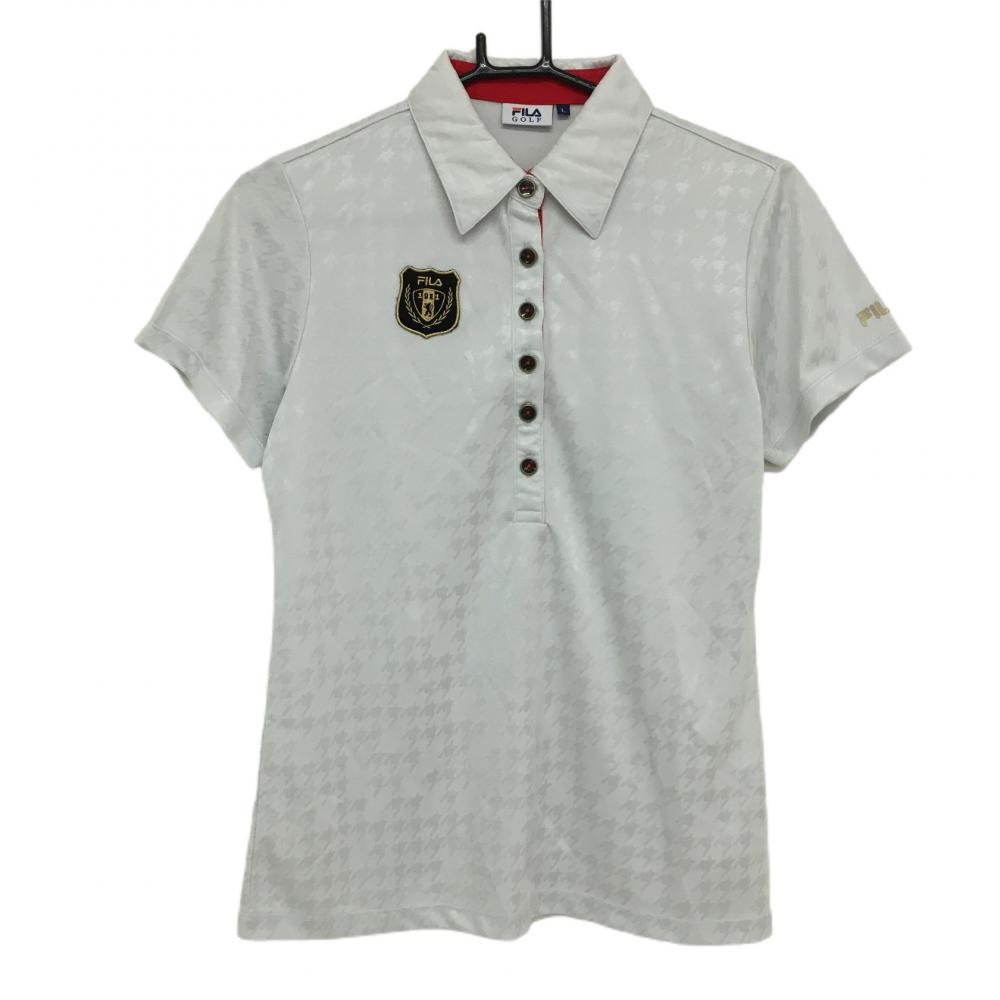 【美品】フィラゴルフ 半袖ポロシャツ ライトグレー 千鳥格子織生地  レディース L ゴルフウェア FILA GOLF