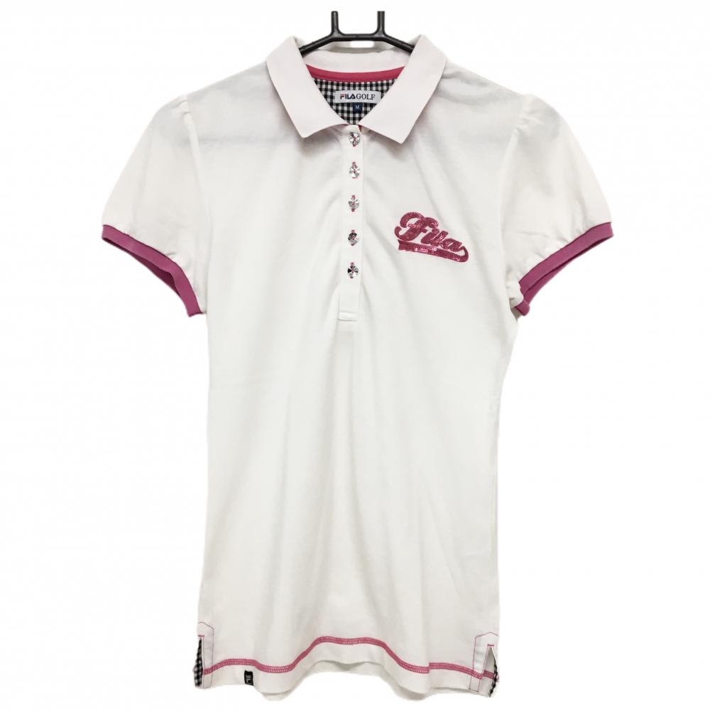 フィラゴルフ 半袖ポロシャツ 白×ピンク スパンコールロゴ  レディース M ゴルフウェア FILA GOLF