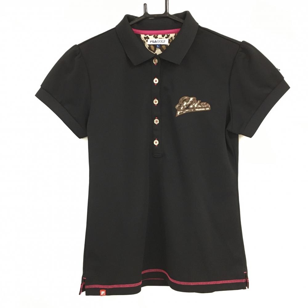 フィラゴルフ 半袖ポロシャツ 黒  襟裏ピンク  レディース L ゴルフウェア FILA GOLF