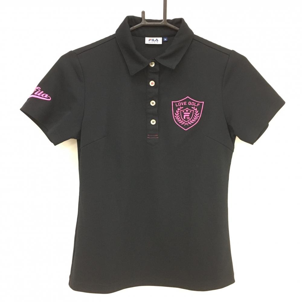 【超美品】フィラゴルフ 半袖ポロシャツ 黒×ピンク ロゴ刺しゅう  レディース M ゴルフウェア FILA GOLF