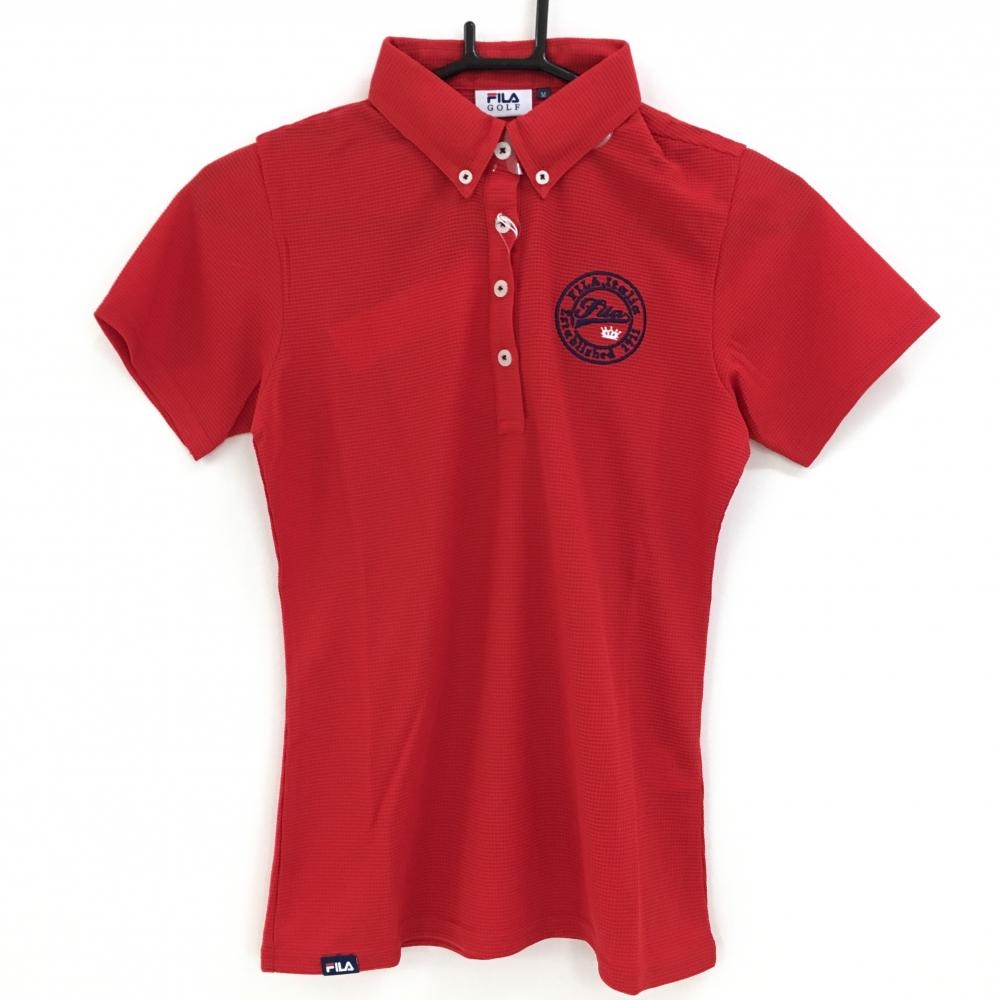 【新品】フィラゴルフ 半袖ポロシャツ レッド ワッフル生地 ボタンダウン レディース M ゴルフウェア FILA GOLF