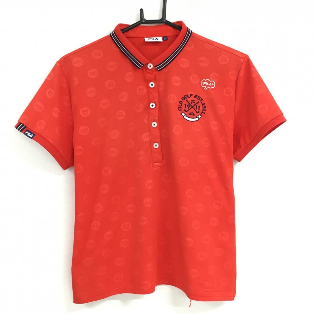 フィラゴルフ 半袖ポロシャツ レッド 総柄 胸元ロゴ刺しゅう レディース LL ゴルフウェア FILA GOLF