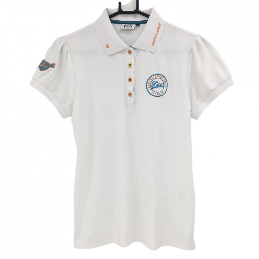 フィラゴルフ 半袖ポロシャツ 白×オレンジ ハート ロゴ刺しゅう レディース L ゴルフウェア FILA GOLF