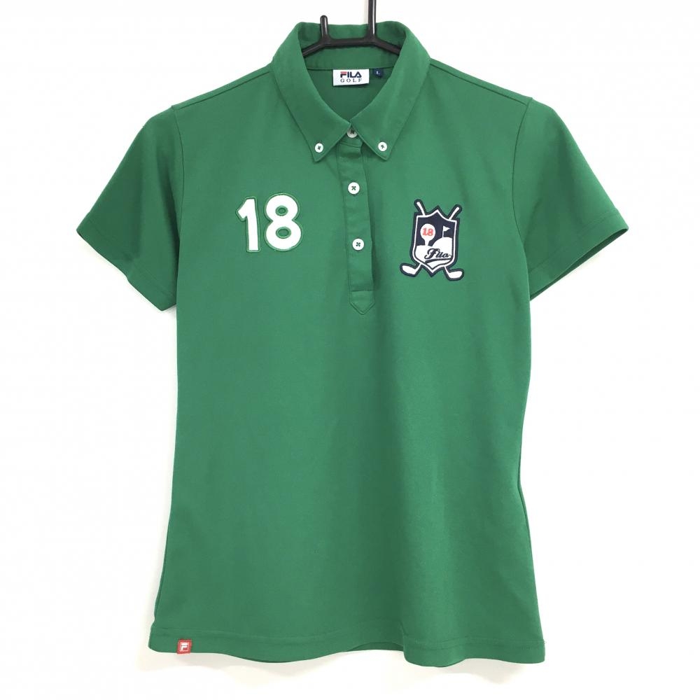 フィラゴルフ 半袖ポロシャツ グリーン 胸元刺しゅう ボタンダウン レディース L ゴルフウェア FILA GOLF