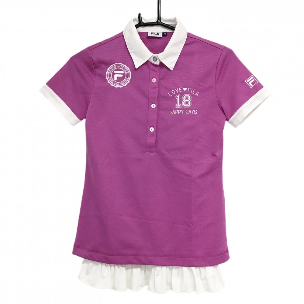 【美品】フィラゴルフ インナー付半袖ポロシャツ ピンク×白 キャミソール  レディース M ゴルフウェア FILA GOLF