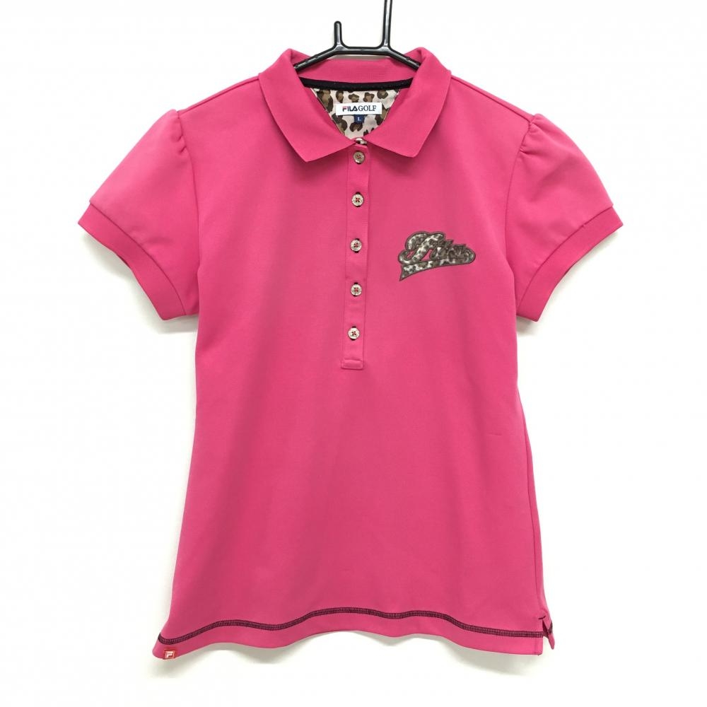 フィラゴルフ 半袖ポロシャツ ピンク ロゴヒョウ柄  レディース L ゴルフウェア FILA GOLF
