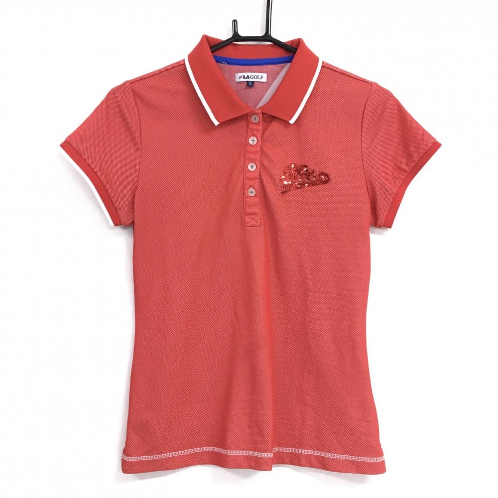 【美品】フィラゴルフ 半袖ポロシャツ レッド スパンコールロゴ  レディース L ゴルフウェア FILA GOLF