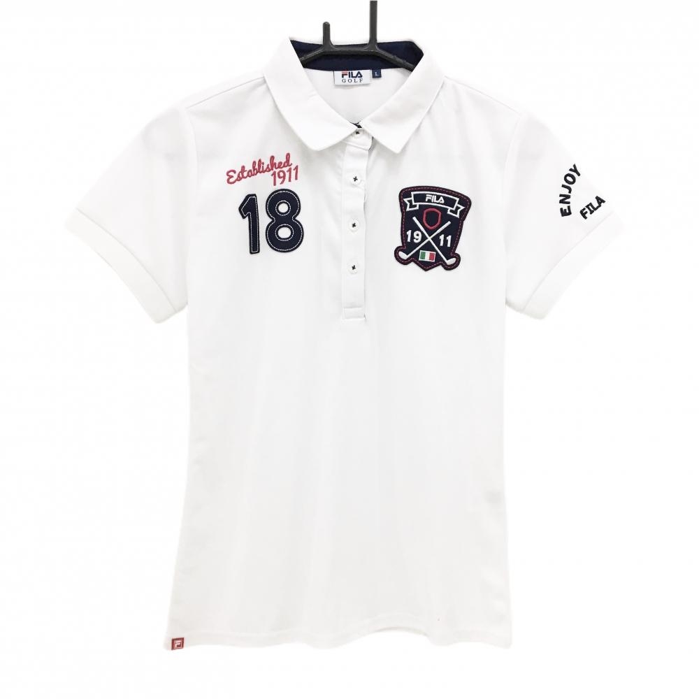 フィラゴルフ 半袖ポロシャツ 白×ダークネイビー 紙タグ付 UVカット 吸汗速乾  レディース L ゴルフウェア FILA GOLF