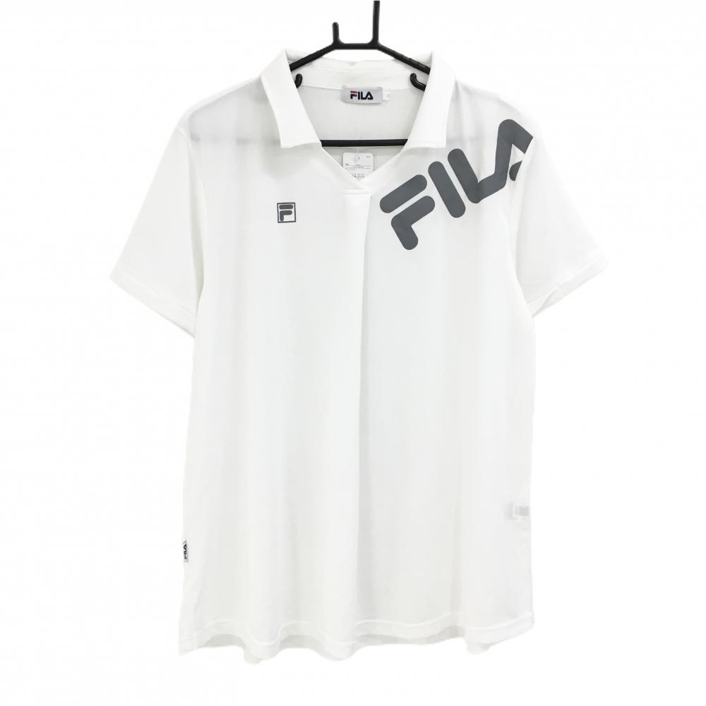 【新品】フィラ 襟付Tシャツ 白×グレー 肩ロゴプリント レディース LL ゴルフウェア FILA GOLF