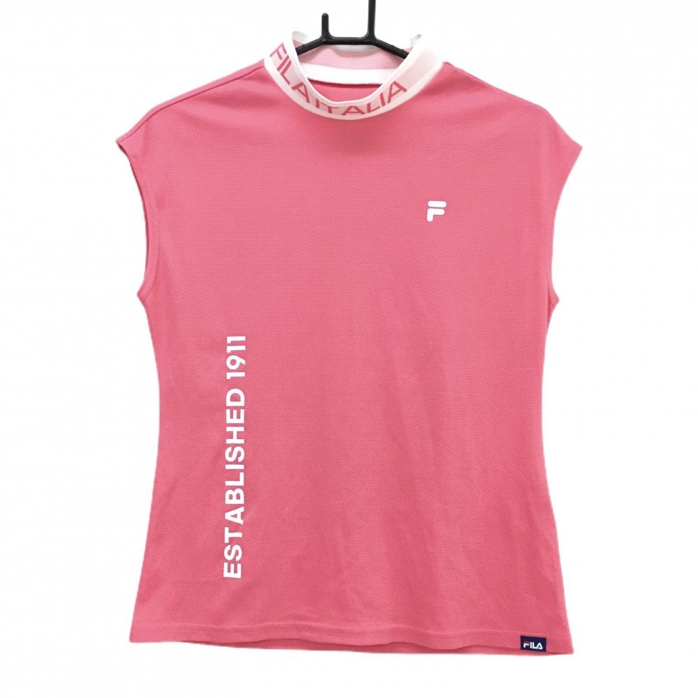 【超美品】フィラゴルフ ノースリーブハイネックシャツ ピンク ネックロゴ  レディース L ゴルフウェア FILA GOLF