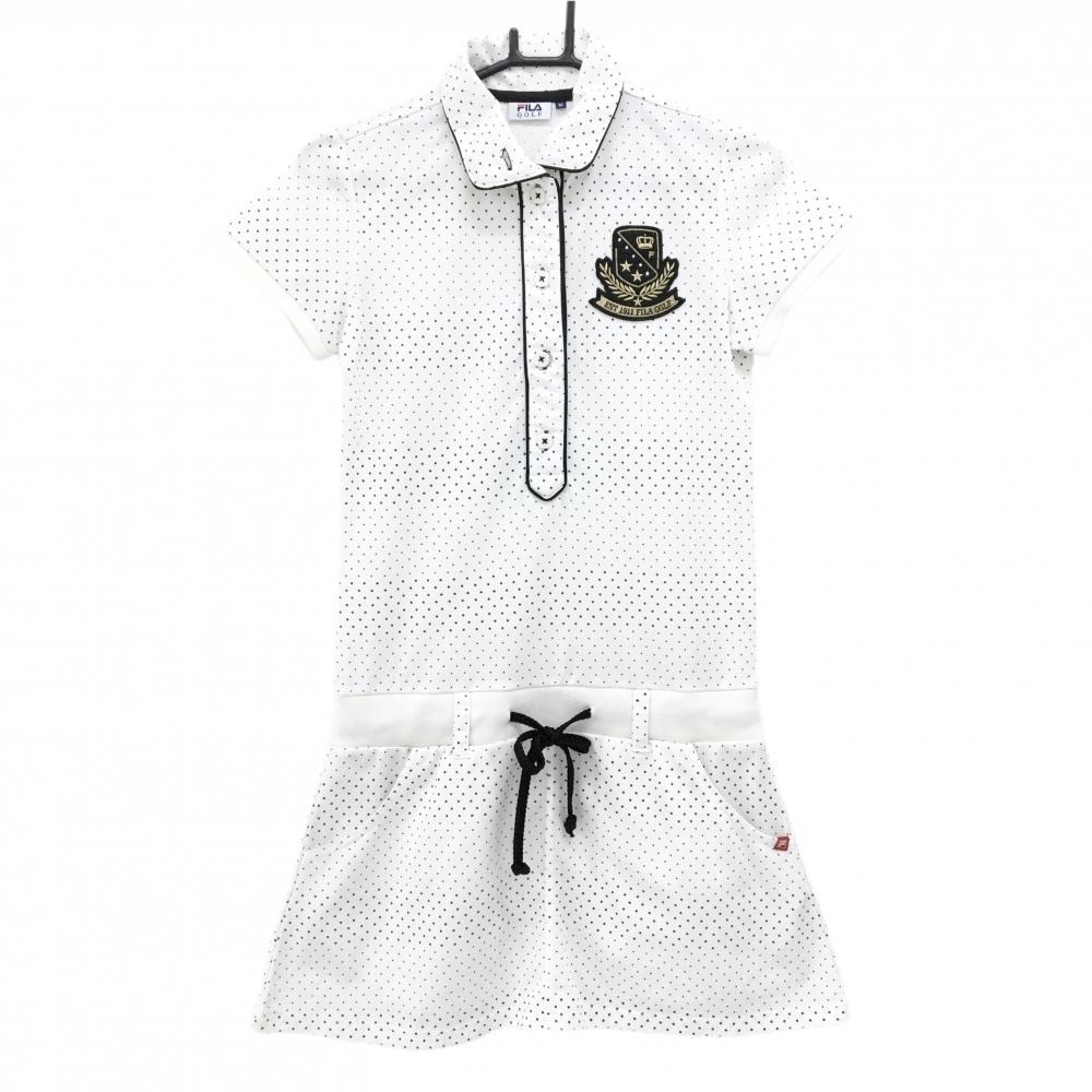 フィラゴルフ 半袖ポロワンピース 白×黒 ドット レディース M ゴルフウェア FILA GOLF