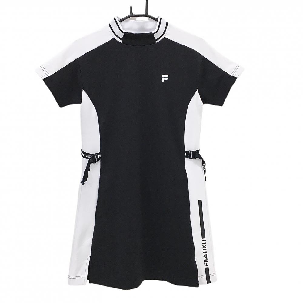 【美品】フィラゴルフ 半袖ハイネックワンピース 黒×白 バイカラー  レディース S ゴルフウェア FILA GOLF