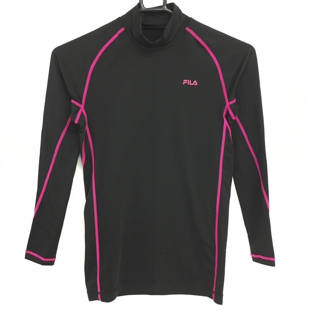 フィラゴルフ インナーシャツ 黒×ピンク ロゴプリント 微起毛 レディース M ゴルフウェア FILA GOLF 画像