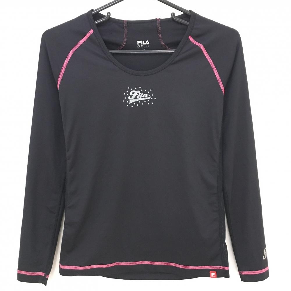 【美品】フィラゴルフ インナーシャツ 黒 ステッチピンク レディース M ゴルフウェア FILA GOLF