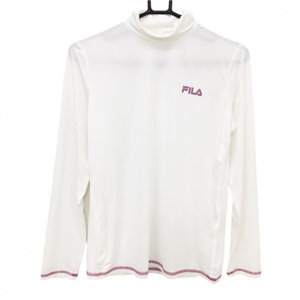 【超美品】フィラゴルフ ハイネックインナーシャツ 白×ピンク ロゴプリント レディース L ゴルフウェア FILA GOLF