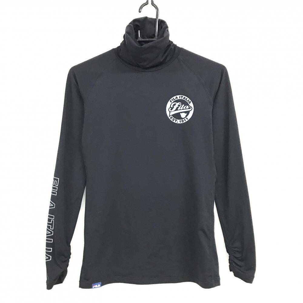 【超美品】フィラゴルフ タートルネックインナーシャツ 黒 ロゴシルバー  レディース M ゴルフウェア FILA GOLF