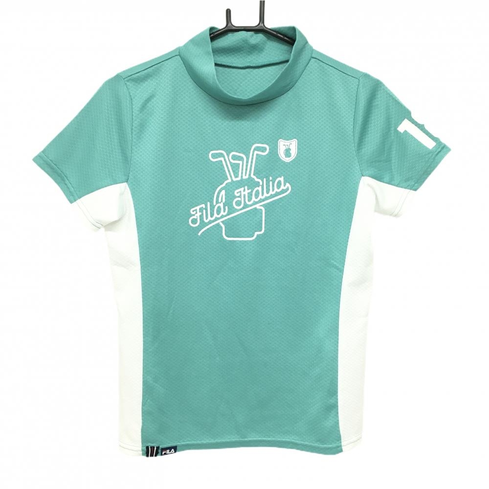 フィラゴルフ 半袖ハイネックシャツ グリーン×白 ビッグプリント レディース L ゴルフウェア FILA GOLF