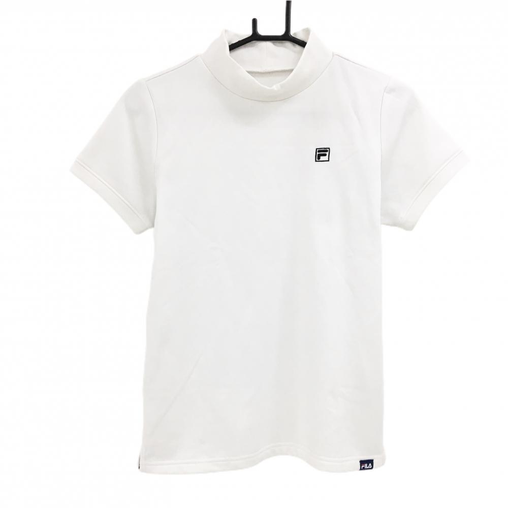 【美品】フィラゴルフ 半袖ハイネックシャツ 白 ロゴ黒 裏微起毛  レディース M ゴルフウェア FILA GOLF