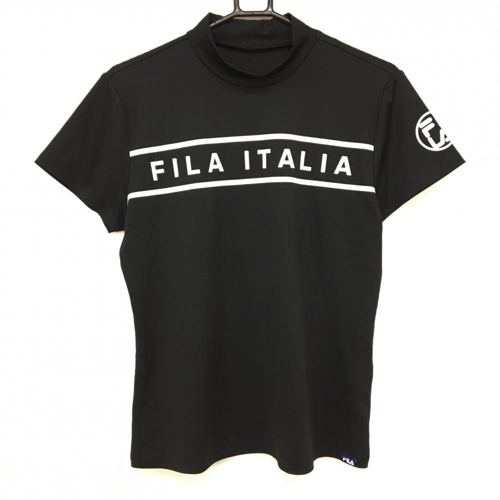 【超美品】フィラゴルフ 半袖ハイネックシャツ 黒×白 胸ロゴプリント  レディース LL ゴルフウェア FILA GOLF