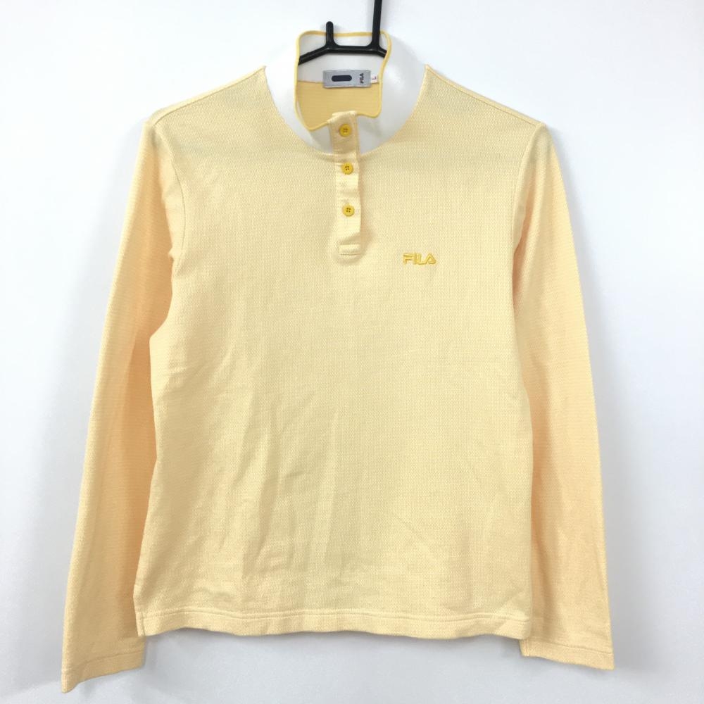 【美品】フィラ 長袖ハイネックシャツ オレンジ×白 織生地 ロゴ刺しゅう レディース L ゴルフウェア FILA GOLF