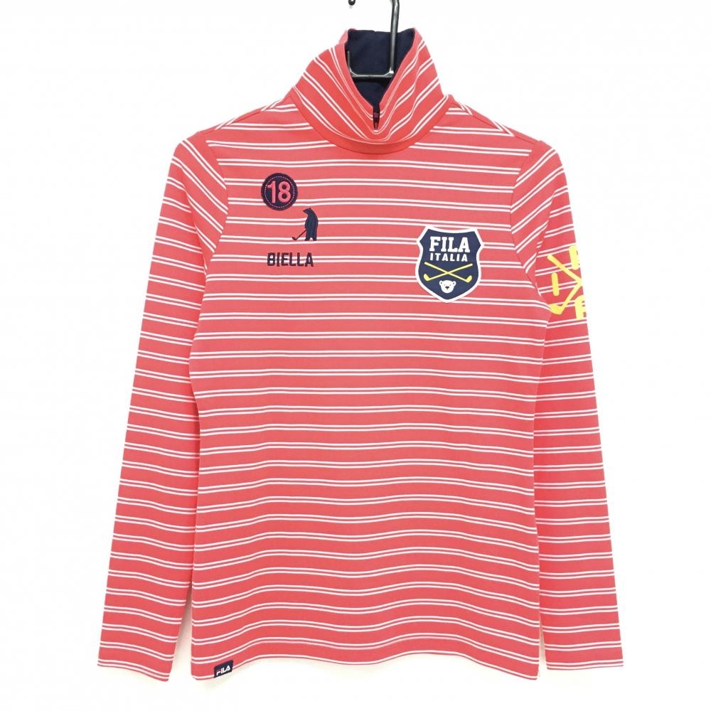フィラゴルフ 長袖ハイネックシャツ レッド×白 ボーダー  レディース Ｍ ゴルフウェア FILA GOLF