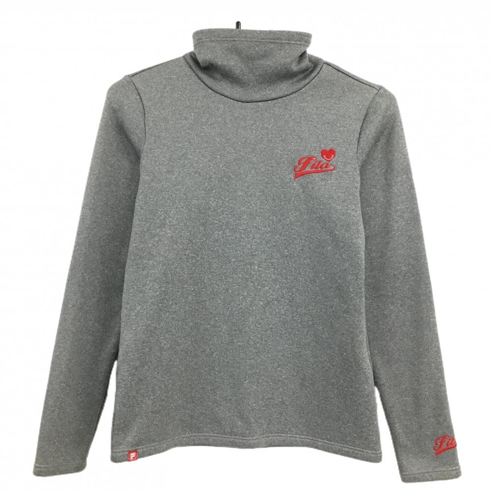 フィラゴルフ 長袖ハイネックシャツ 杢グレー ロゴ刺しゅう 裏起毛 レディース M ゴルフウェア FILA GOLF