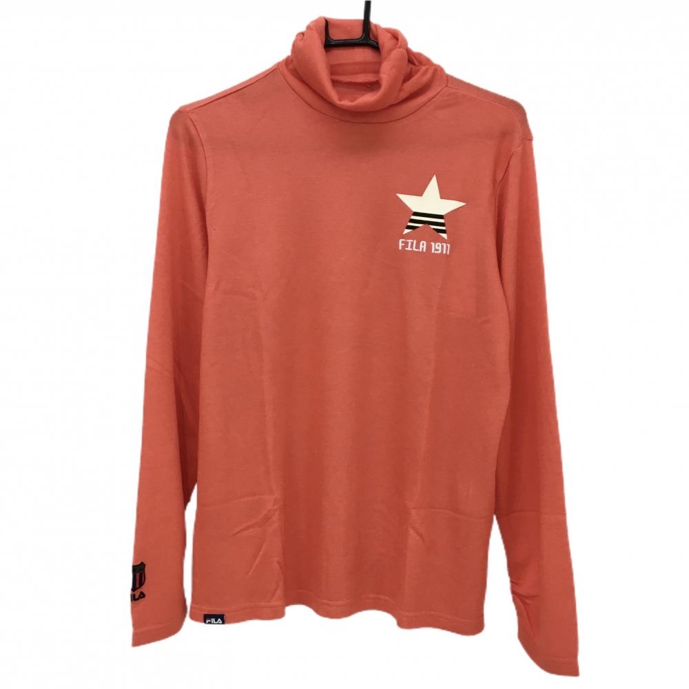 【新品】フィラゴルフ 長袖ハイネックシャツ オレンジ 星ワッペン 吸湿発熱 レディース LL ゴルフウェア FILA GOLF