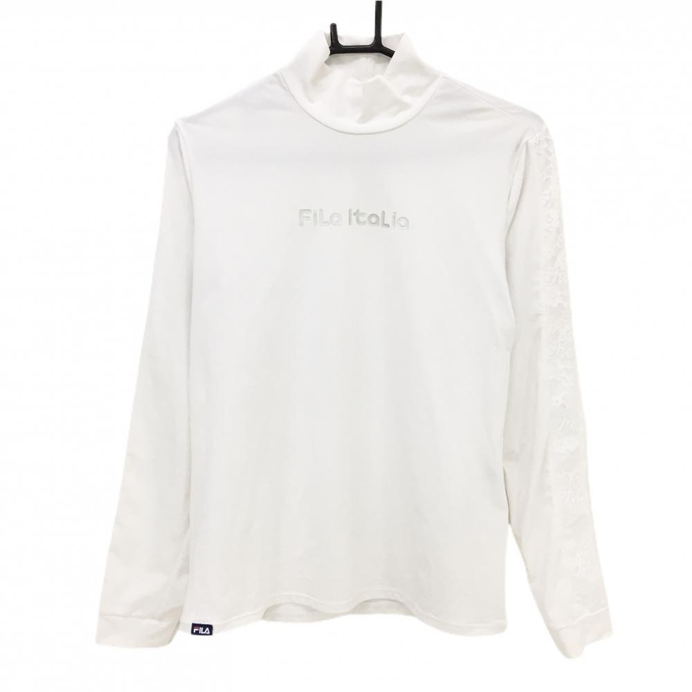 フィラゴルフ 長袖ハイネックシャツ 白 シルバープリント 袖レースライン レディース LL ゴルフウェア FILA GOLF