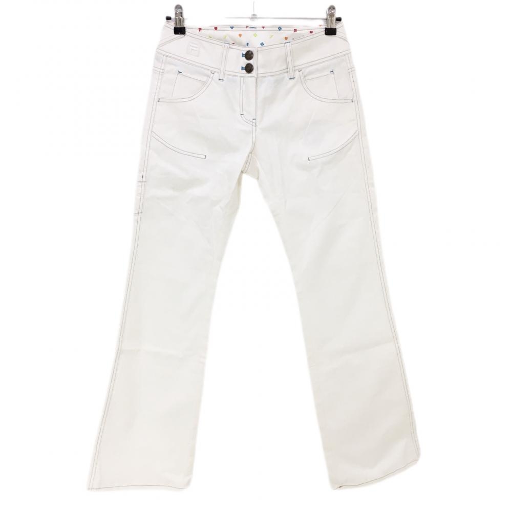 フィラゴルフ パンツ 白×ライトブルー ストレッチ ティー装着可 紙タグ付き  レディース M ゴルフウェア FILA GOLF