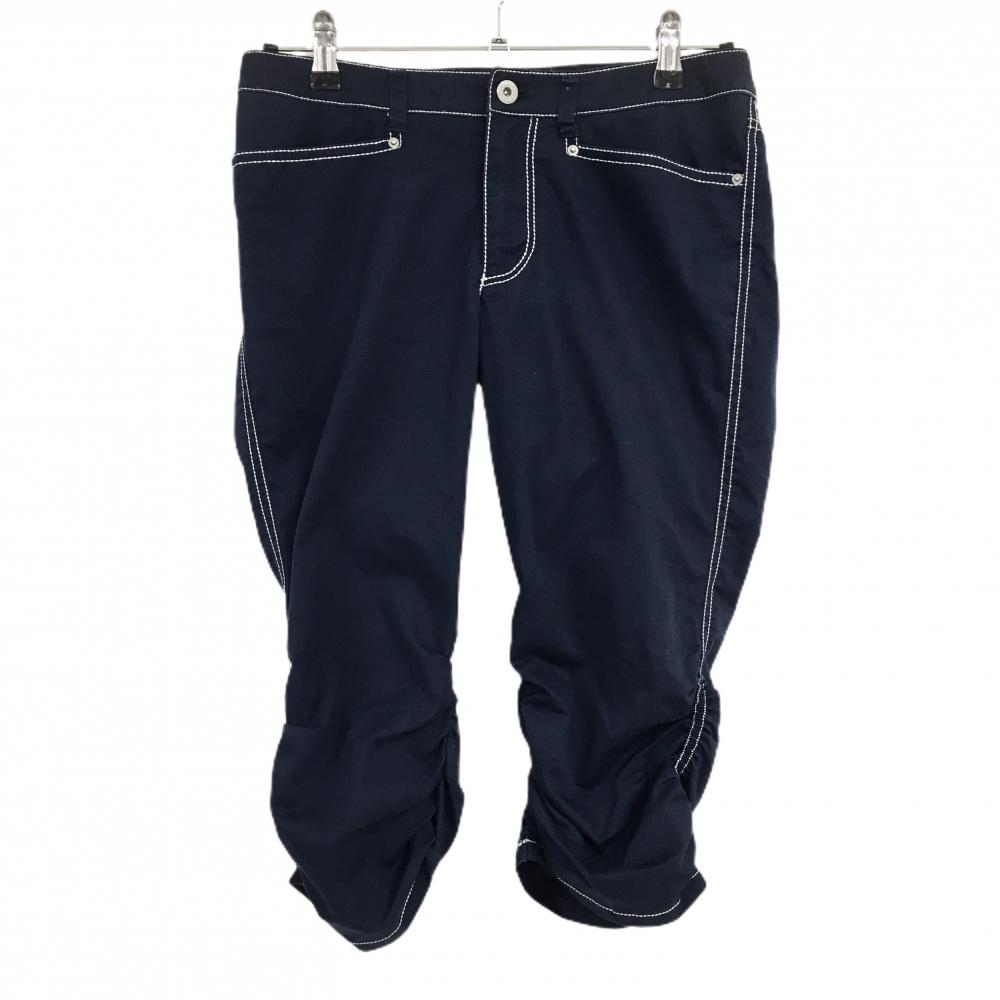 フィラゴルフ 半端丈パンツ ネイビー ラメ糸ステッチ 裾シャーリング  レディース 64 ゴルフウェア FILA GOLF