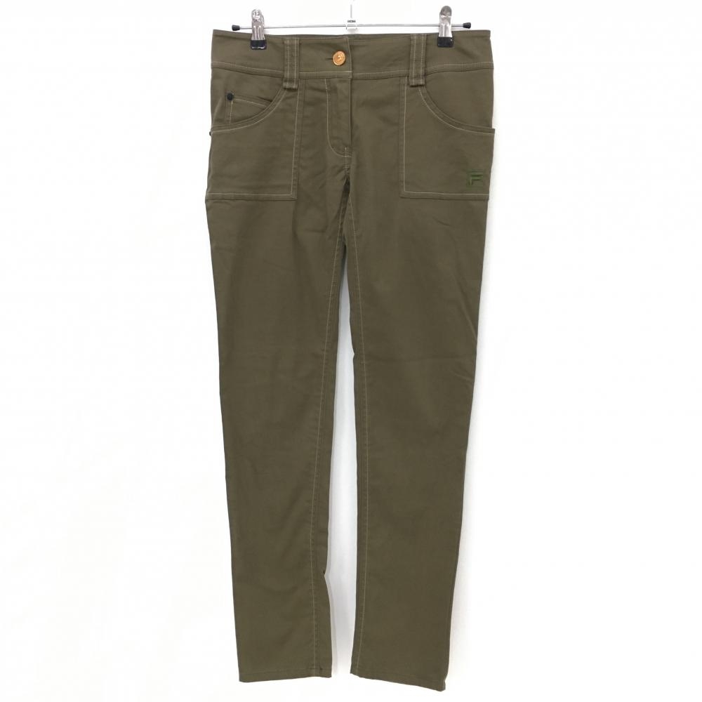 【美品】フィラゴルフ パンツ カーキ ウエスト内側ピンクロゴ ストレッチ  レディース L ゴルフウェア FILA GOLF