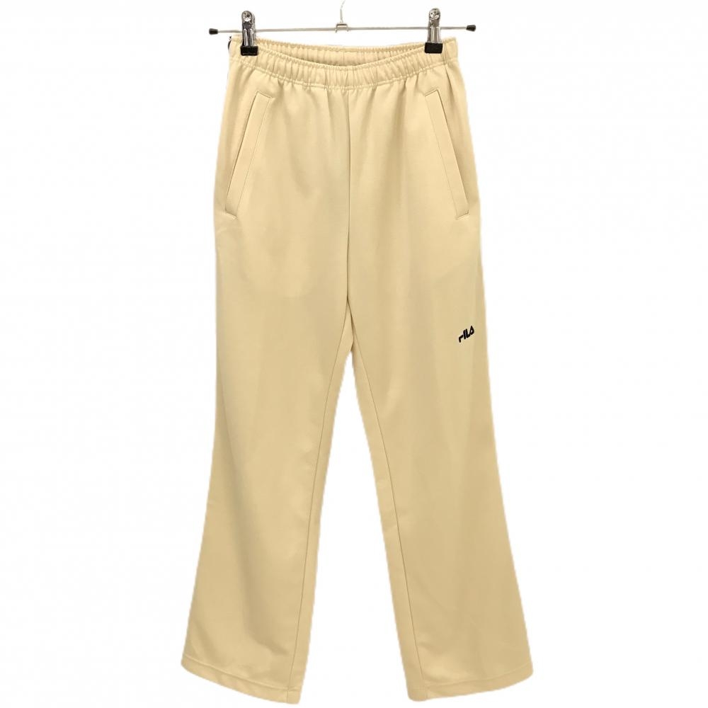【美品】フィラ パンツ ライトイエロー ×ネイビー サイドライン ロゴ刺しゅう レディース S ゴルフウェア FILA GOLF