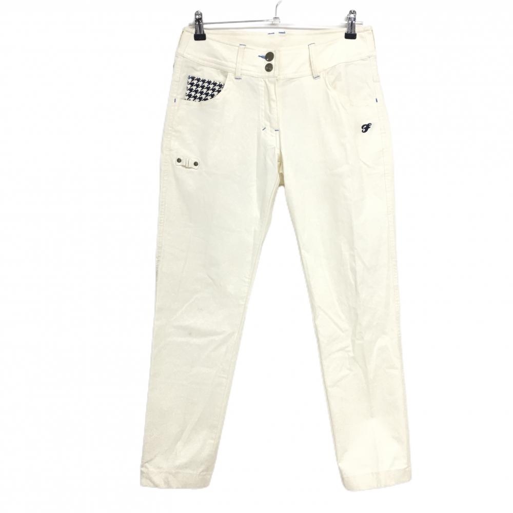 フィラゴルフ パンツ アイボリー×ネイビー ポケット口一部千鳥柄 レディース L ゴルフウェア FILA GOLF